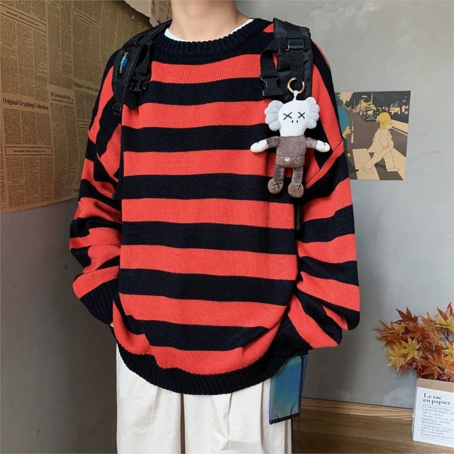 Privathinker Men Striped Casual Knitted Sweater Men's Korean Collage Autumn Pullover Tops Male O-Neck Oversize Sweater Fashions