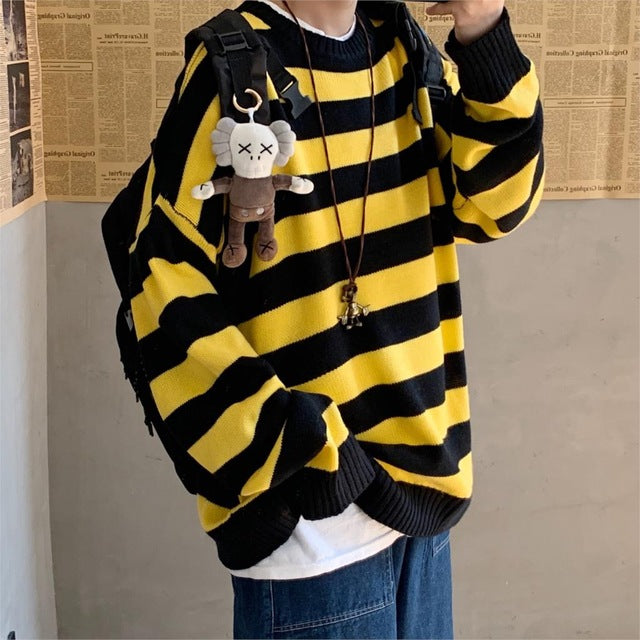 Privathinker Men Striped Casual Knitted Sweater Men's Korean Collage Autumn Pullover Tops Male O-Neck Oversize Sweater Fashions