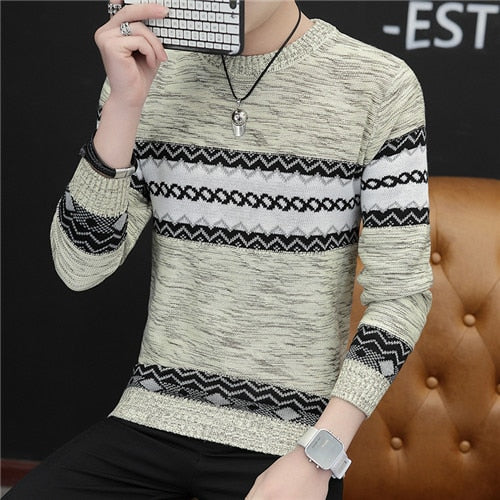 Men's Autumn Fashion Casual crocheted striped Color Block thin Knitwear Jumper Pullover Sweater men masculino jersey clothes