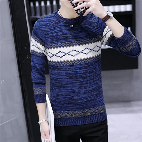 Men's Autumn Fashion Casual crocheted striped Color Block thin Knitwear Jumper Pullover Sweater men masculino jersey clothes