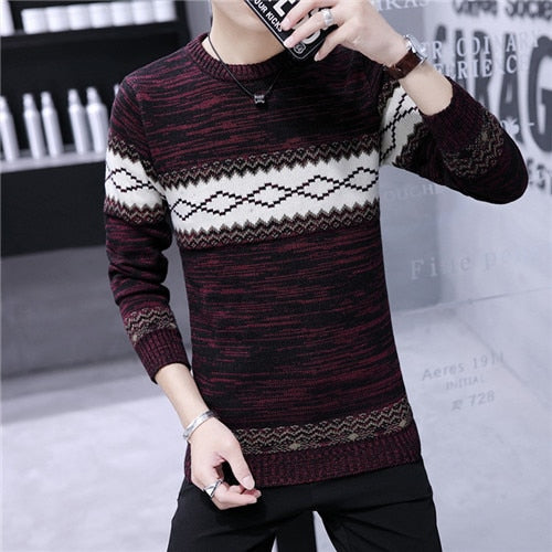 Men's Autumn Fashion Casual crocheted striped Color Block thin Knitwear Jumper Pullover Sweater men masculino jersey clothes