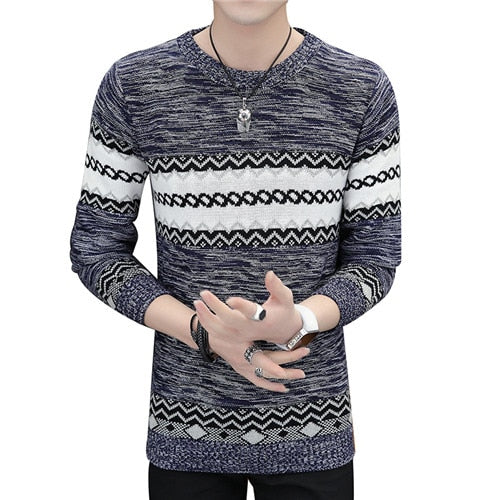 Men's Autumn Fashion Casual crocheted striped Color Block thin Knitwear Jumper Pullover Sweater men masculino jersey clothes