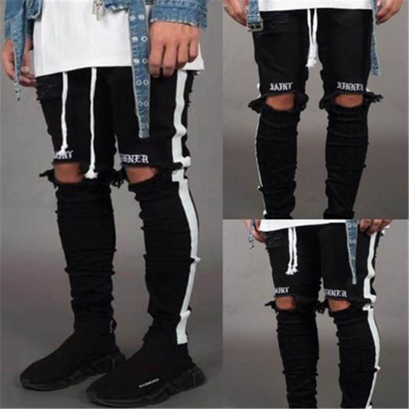 BDLJ 2019 Men Stylish Ripped Jeans Pants Biker Skinny Slim Straight Frayed Denim Trousers Fashion Skinny Jeans Men Clothes AB03