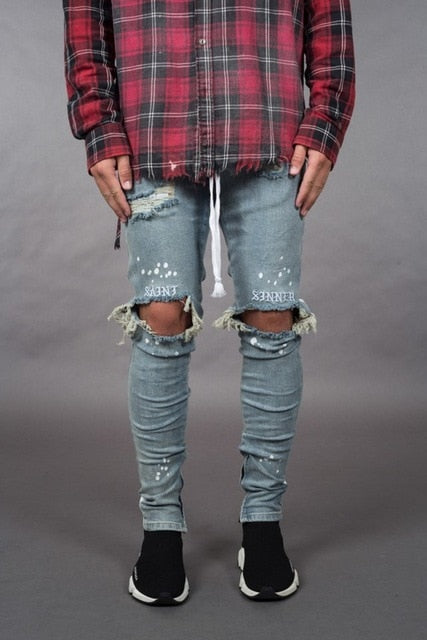 BDLJ 2019 Men Stylish Ripped Jeans Pants Biker Skinny Slim Straight Frayed Denim Trousers Fashion Skinny Jeans Men Clothes AB03