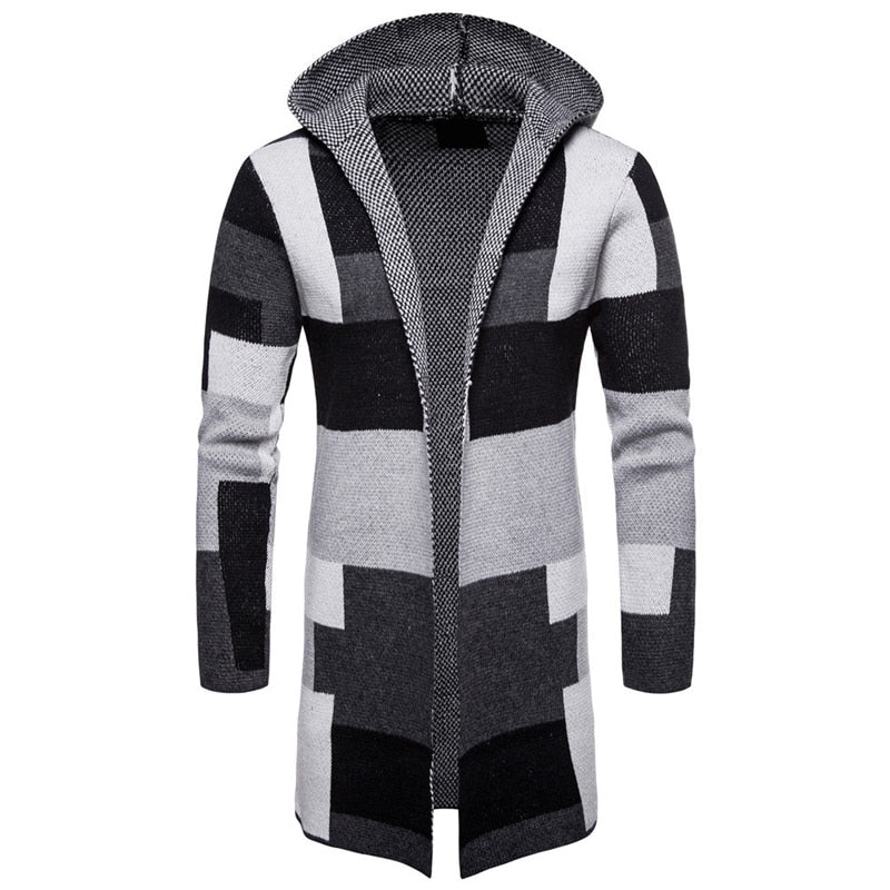 Men striped Cardigan Coat Sweaters Hooded Cloak Long Windbreaker Cloak Coat Knitted Sweater Big Size 5XL Cardigans Outerwear