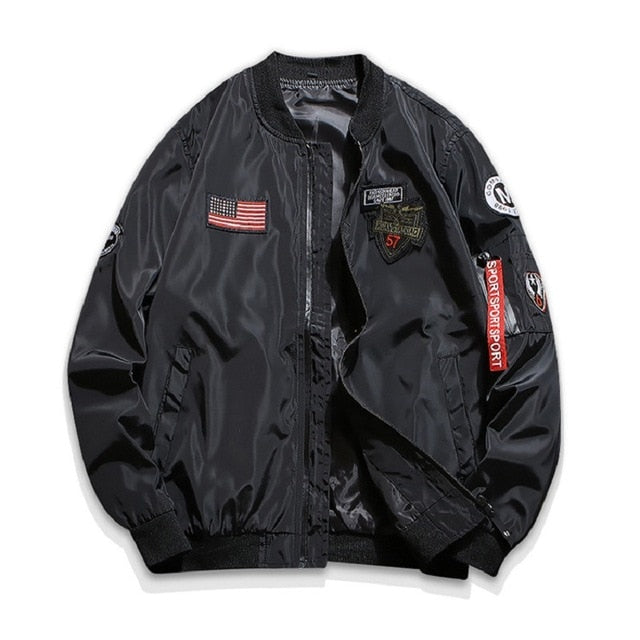 Men Bomber Jacket Slim Male Wear Casual Windbreaker Man Pilot Jacket with Patches Green Thin Mens Coat Outwear Clothing,ZA267