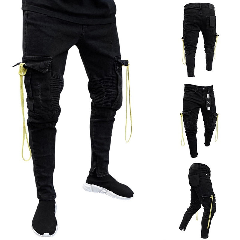 PUIMENTIUA 2019 Autumn New Men Denim Jeans Slim Fit Racer Biker Jean Fashion Hiphop Skinny Jeans Men Solid Denim Skinny Jean Men