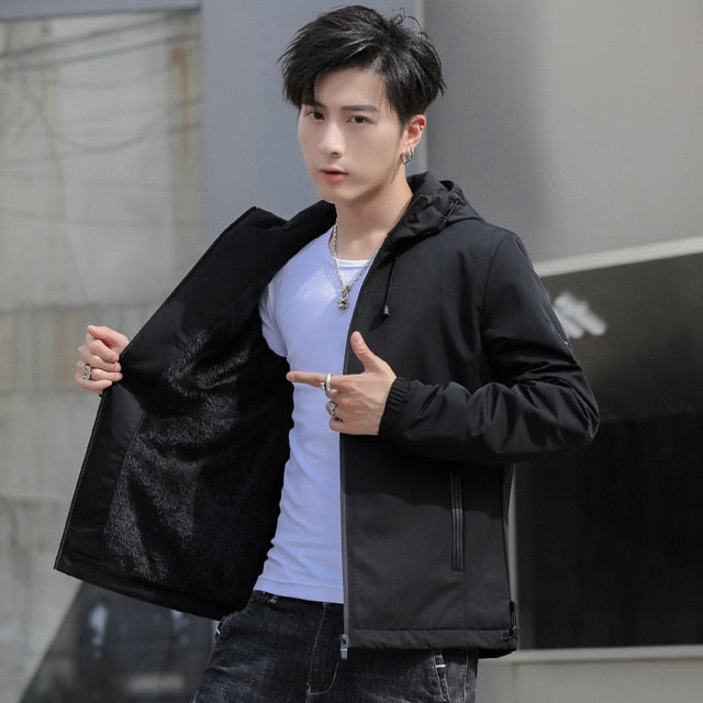 Jacket Men New Arrival Casual Solid Hooded Jackets Mens Fashion Zipper Outwear Slim Fit Spring Autumn & Winter High Quality C32