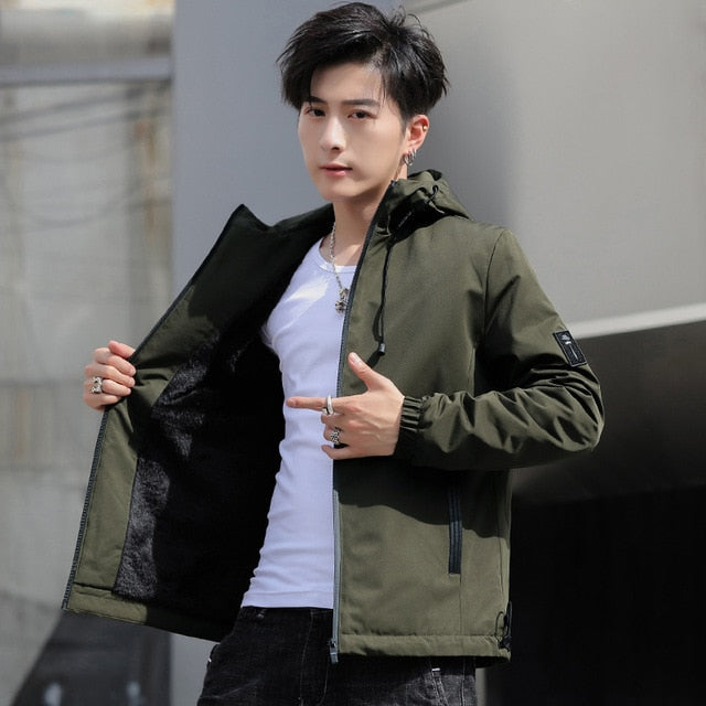 Jacket Men New Arrival Casual Solid Hooded Jackets Mens Fashion Zipper Outwear Slim Fit Spring Autumn & Winter High Quality C32