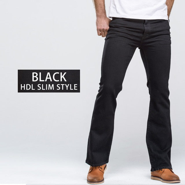 Mens Boot Cut Jeans Slightly Flared Slim Fit Famous Brand Blue Black jeans Designer Classic Male Stretch Denim jeans