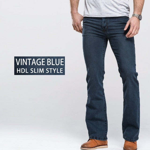 Mens Boot Cut Jeans Slightly Flared Slim Fit Famous Brand Blue Black jeans Designer Classic Male Stretch Denim jeans