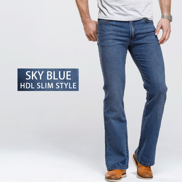 Mens Boot Cut Jeans Slightly Flared Slim Fit Famous Brand Blue Black jeans Designer Classic Male Stretch Denim jeans