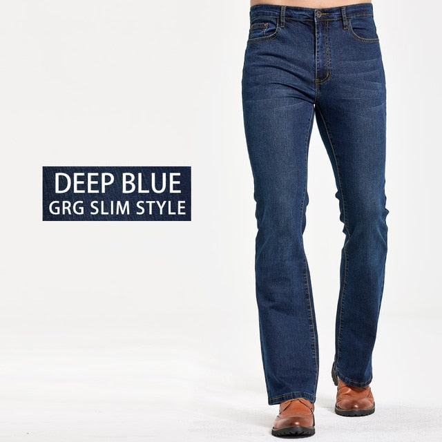 Mens Boot Cut Jeans Slightly Flared Slim Fit Famous Brand Blue Black jeans Designer Classic Male Stretch Denim jeans