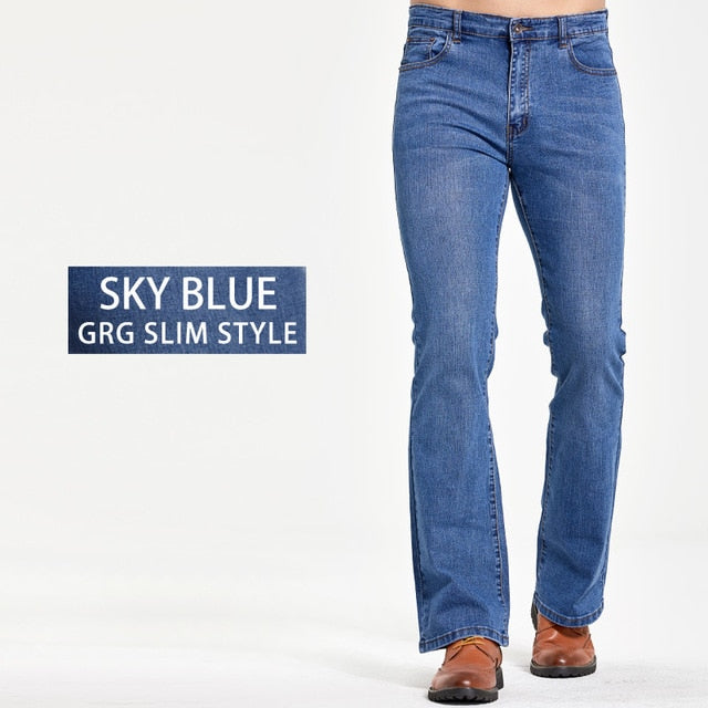 Mens Boot Cut Jeans Slightly Flared Slim Fit Famous Brand Blue Black jeans Designer Classic Male Stretch Denim jeans