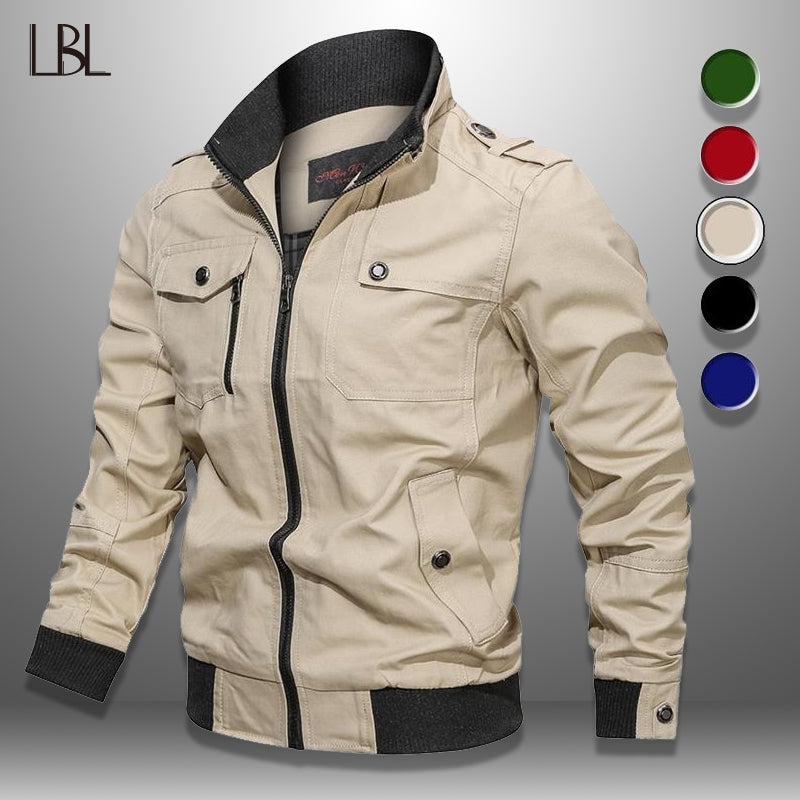 Men's Bomber Jacket Spring Autumn Military Pilot Coat Zipper Tactical Mens Jackets Motorcycle Cargo Air Force Flight Coats 2020