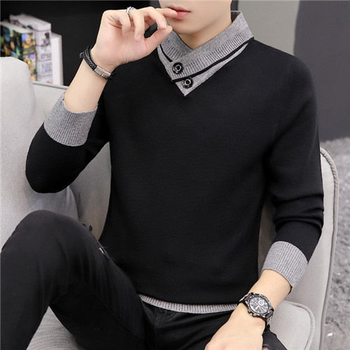 Men 2019 Autumn V-Neck Pullover Sweater Men's Slim Fit Knitted Pullovers Men's Clothing Knitted Sweaters Pullover Homme