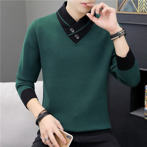 Men 2019 Autumn V-Neck Pullover Sweater Men's Slim Fit Knitted Pullovers Men's Clothing Knitted Sweaters Pullover Homme