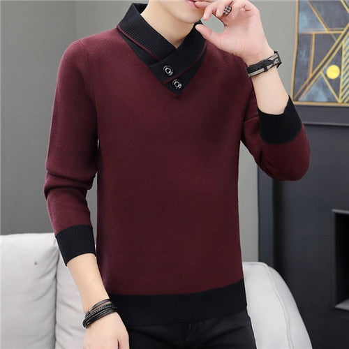 Men 2019 Autumn V-Neck Pullover Sweater Men's Slim Fit Knitted Pullovers Men's Clothing Knitted Sweaters Pullover Homme