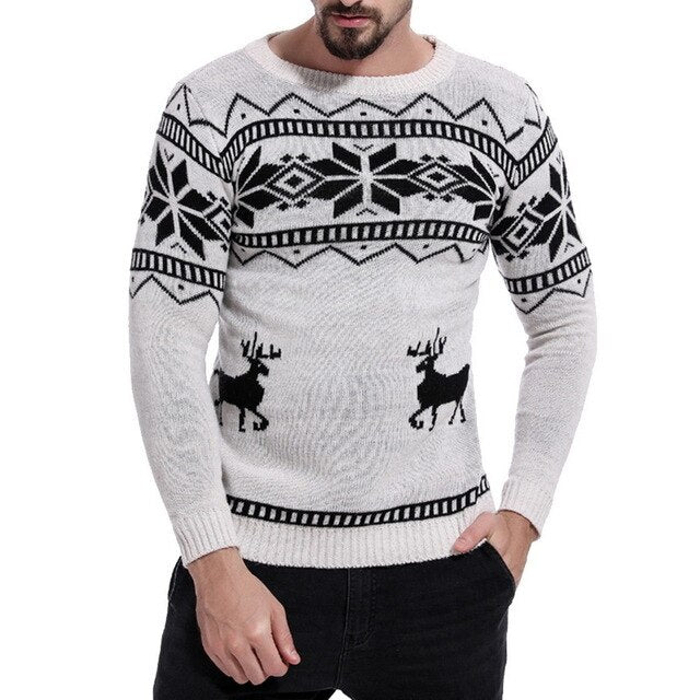 Mens Causal O Neck Sweater Deer Printed Autumn Winter Christmas Pullover Knitted Jumper Sweaters Slim Fit Male Clothes