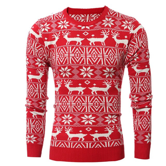 Mens Causal O Neck Sweater Deer Printed Autumn Winter Christmas Pullover Knitted Jumper Sweaters Slim Fit Male Clothes
