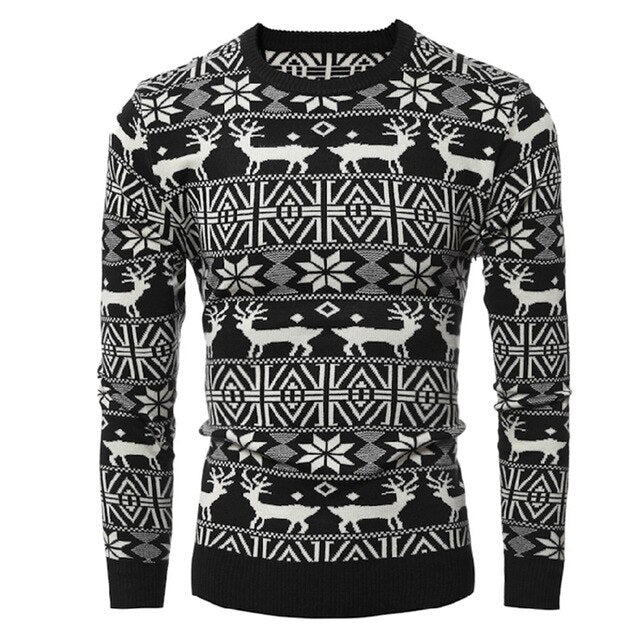 Mens Causal O Neck Sweater Deer Printed Autumn Winter Christmas Pullover Knitted Jumper Sweaters Slim Fit Male Clothes
