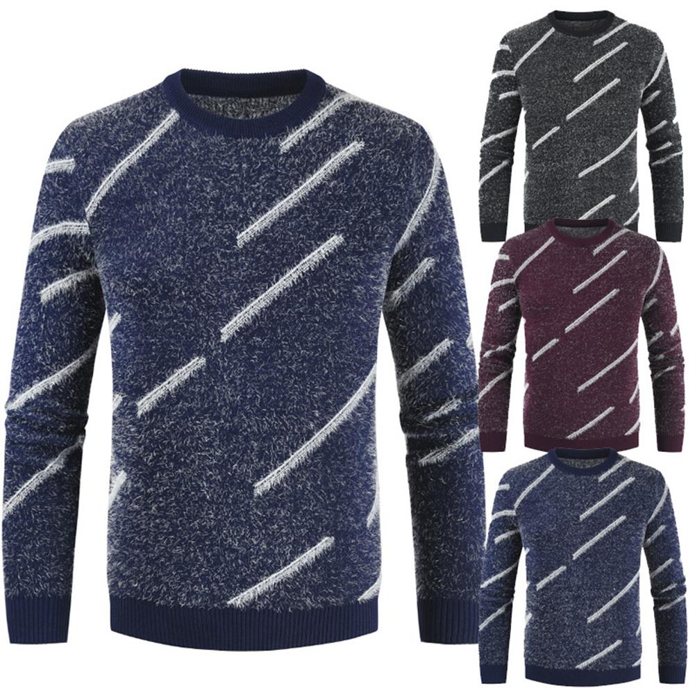 Wool Sweater Men in Men's Pullovers Round Neck Striped Color Knitted Sweater Mohair Combat Pullover Top jersey hombre punto