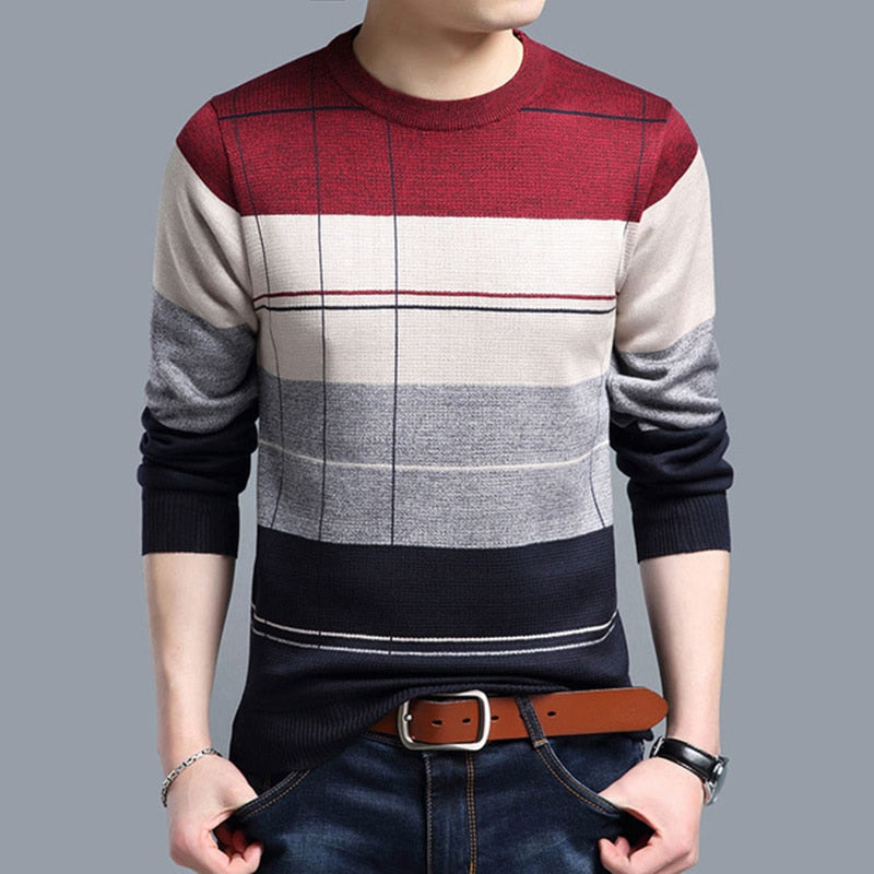 2019 brand social cotton thin men's pullover sweaters casual crocheted striped knitted sweater men masculino jersey clothes