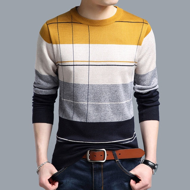 2019 brand social cotton thin men's pullover sweaters casual crocheted striped knitted sweater men masculino jersey clothes
