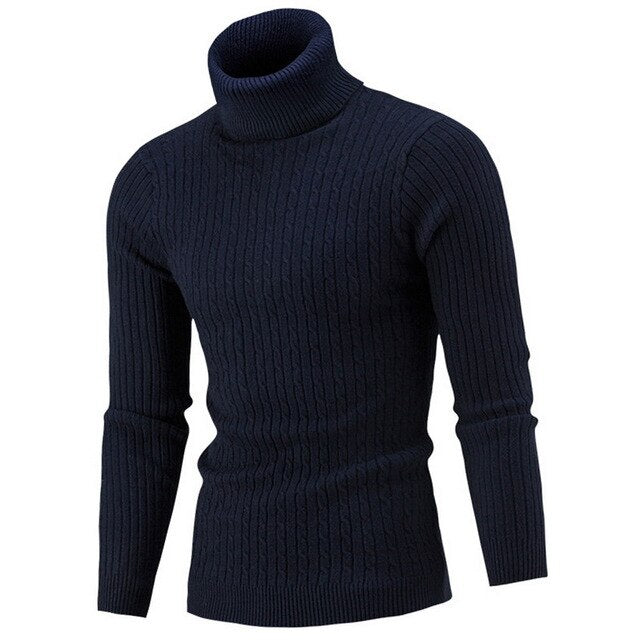 Autumn Warm Turtleneck Sweater Men Fashion Solid Knitted Mens Sweaters 2020 Casual Male Double Collar Slim Pullover