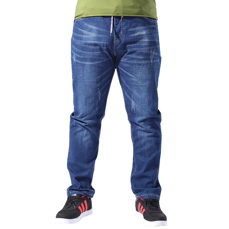 Plus Size Men Clothing 8XL Classic Jeans Elastic Waist Men Stretch Straight Loose Baggy Male Jeans Denim Pant 46 48 50 52