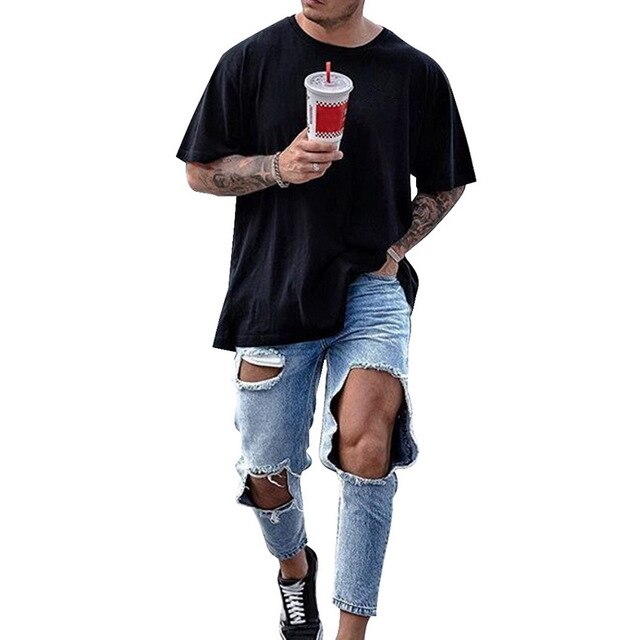 Skinny Blue Jeans Men Autumn Vintage Denim Pencil Pants Casual Stretch Trousers 2019 Sexy Hole Ripped Male Zipper Jeans