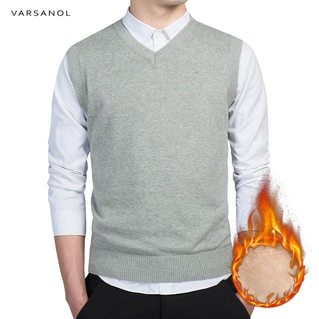Varsanol Brand Clothing Pullover Sweater Men Autumn V Neck Slim Vest Sweaters Sleeveless Men's Warm Sweater Cotton Casual M-3xl