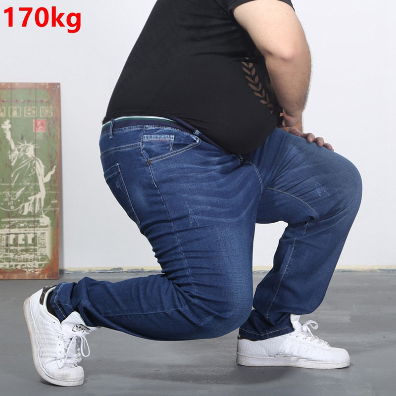 Oversized jeans fat 300 pounds extra large fat PANTS Big men 160kg thin Spring  waist trousers summer 6XL 7XL 8XL 60 big Szie
