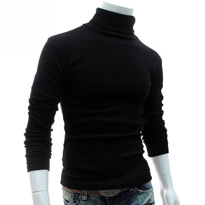 2019 New Autumn Mens Pullover Casual Knitted Sweaters Male Turtleneck Man's Black Solid Knitwear Slim Brand Clothing Sweater