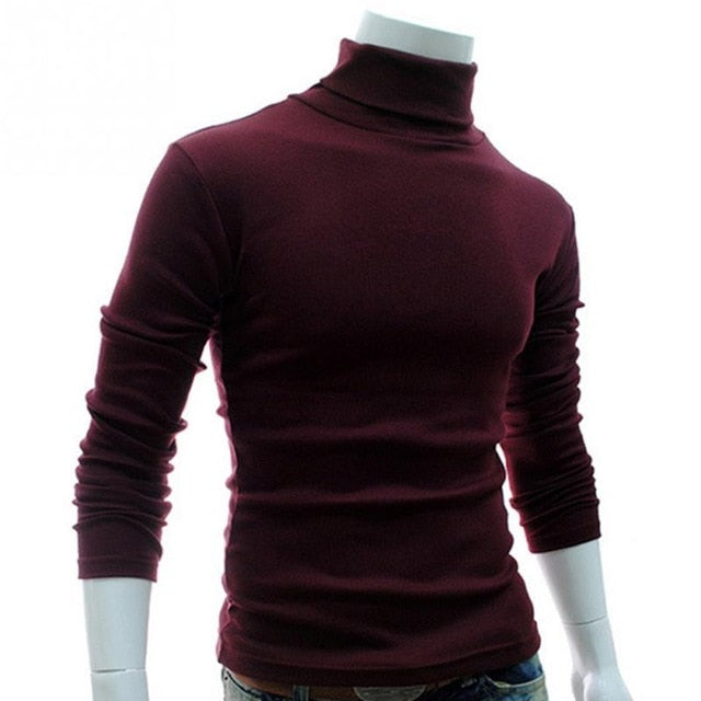 2019 New Autumn Mens Pullover Casual Knitted Sweaters Male Turtleneck Man's Black Solid Knitwear Slim Brand Clothing Sweater