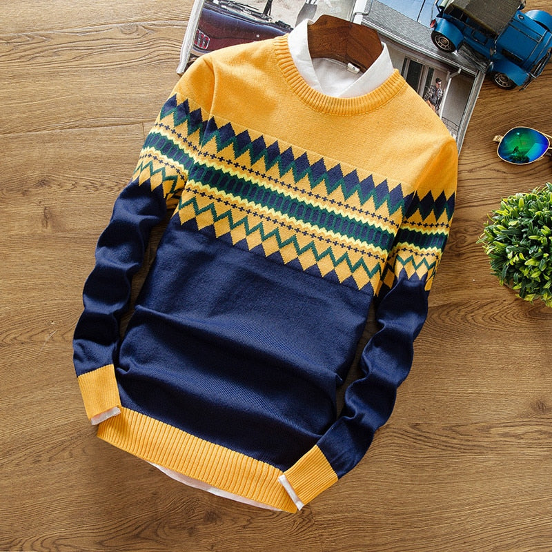 2019 Brand New Sweaters Men Fashion Style Autumn Winter Patchwork Knitted Quality Pullover Men Casual Men Sweater XXXL
