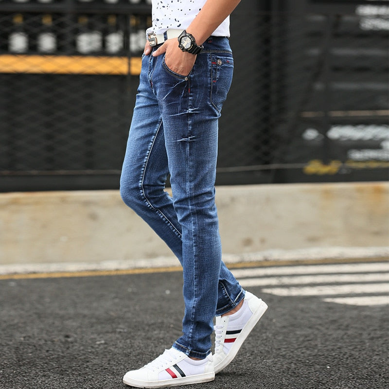 Jeans men's 2019 new slim jeans, high-quality casual stretch trousers men's clothing, fashion Korean straight versatile jeans