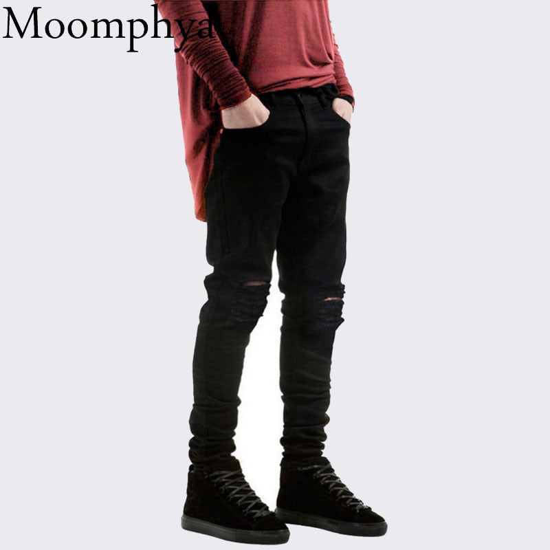 2019 New Hip Hop Black Ripped Jeans Men With Holes Denim Skinny Jeans Men Slim Fit Jean Pants Streetwear Biker Jeans