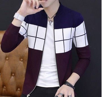 autumn of 2019 men's new zipper cardigan sweater Joker color matching cultivate one's morality sweater