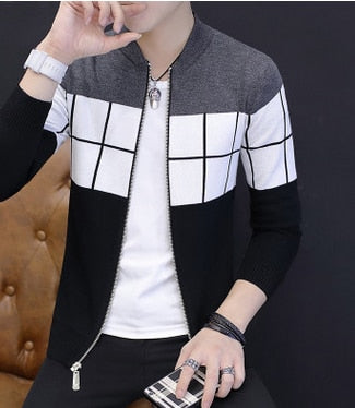 autumn of 2019 men's new zipper cardigan sweater Joker color matching cultivate one's morality sweater