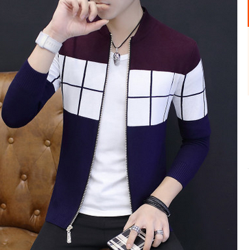 autumn of 2019 men's new zipper cardigan sweater Joker color matching cultivate one's morality sweater