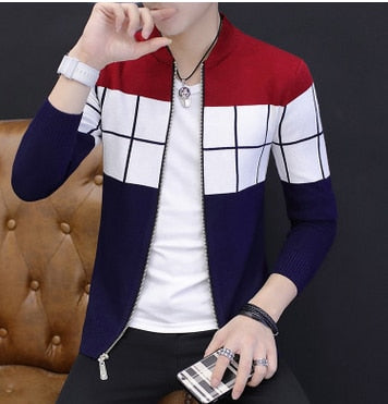 autumn of 2019 men's new zipper cardigan sweater Joker color matching cultivate one's morality sweater