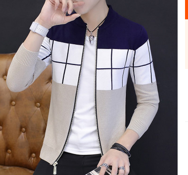 autumn of 2019 men's new zipper cardigan sweater Joker color matching cultivate one's morality sweater