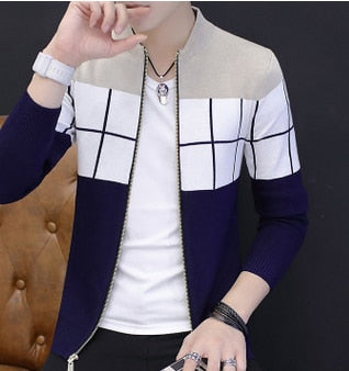 autumn of 2019 men's new zipper cardigan sweater Joker color matching cultivate one's morality sweater