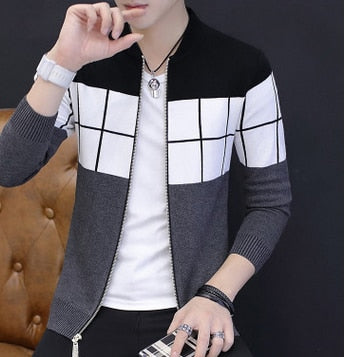 autumn of 2019 men's new zipper cardigan sweater Joker color matching cultivate one's morality sweater