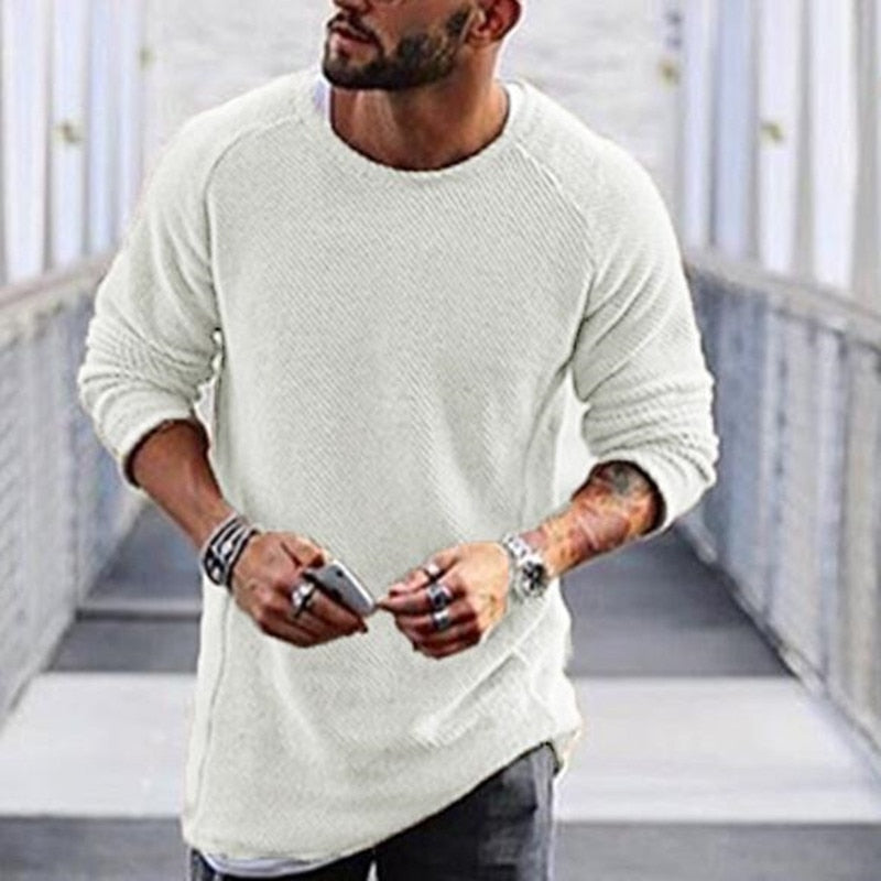 2019 New Men Long Sleeve O Neck Slim Black White Warm Sweater Plus Size Casual Knitwear Clothing Arrival Autumn Winter Sweater