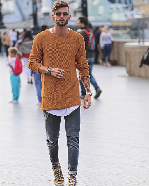 2019 New Men Long Sleeve O Neck Slim Black White Warm Sweater Plus Size Casual Knitwear Clothing Arrival Autumn Winter Sweater