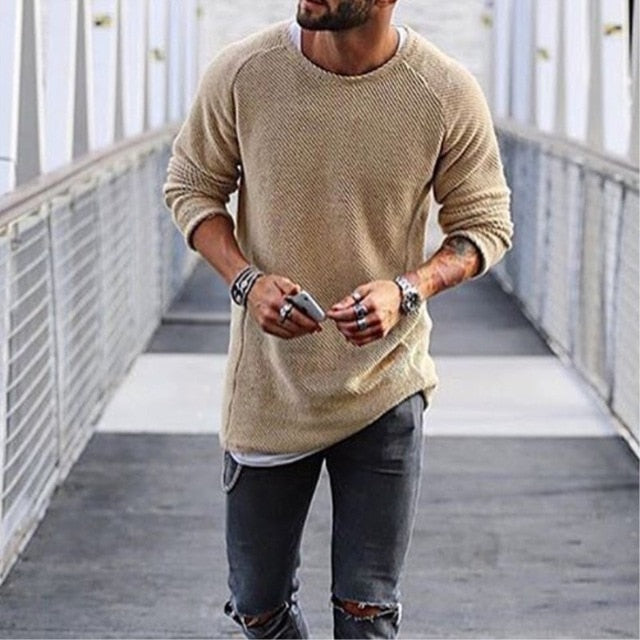 2019 New Men Long Sleeve O Neck Slim Black White Warm Sweater Plus Size Casual Knitwear Clothing Arrival Autumn Winter Sweater